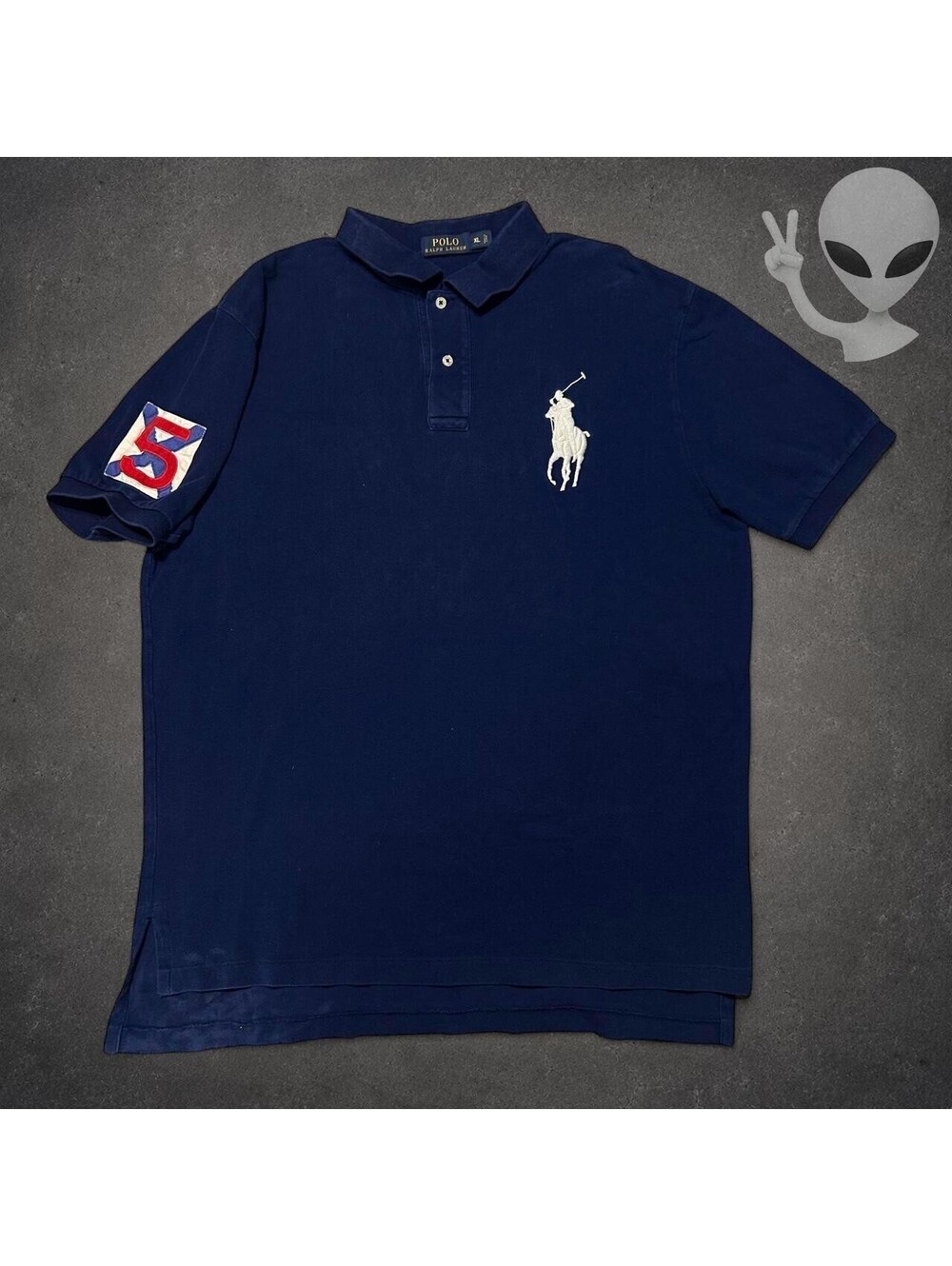 Polo Ralph Lauren Big Pony Men XL Navy Blue Crest Patch Mesh Polo Shirt